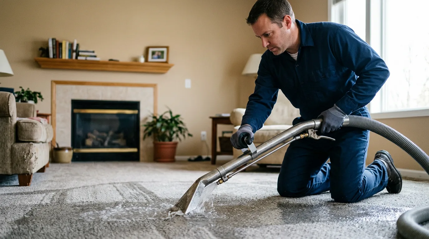 Water damage restoration technician working near Joliet, IL